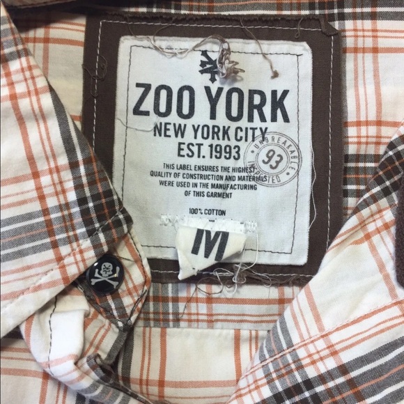 Zoo York Men’s Short Sleeve Button Down Shirt Offwhite Rust Grey Plaid M - Picture 10 of 14